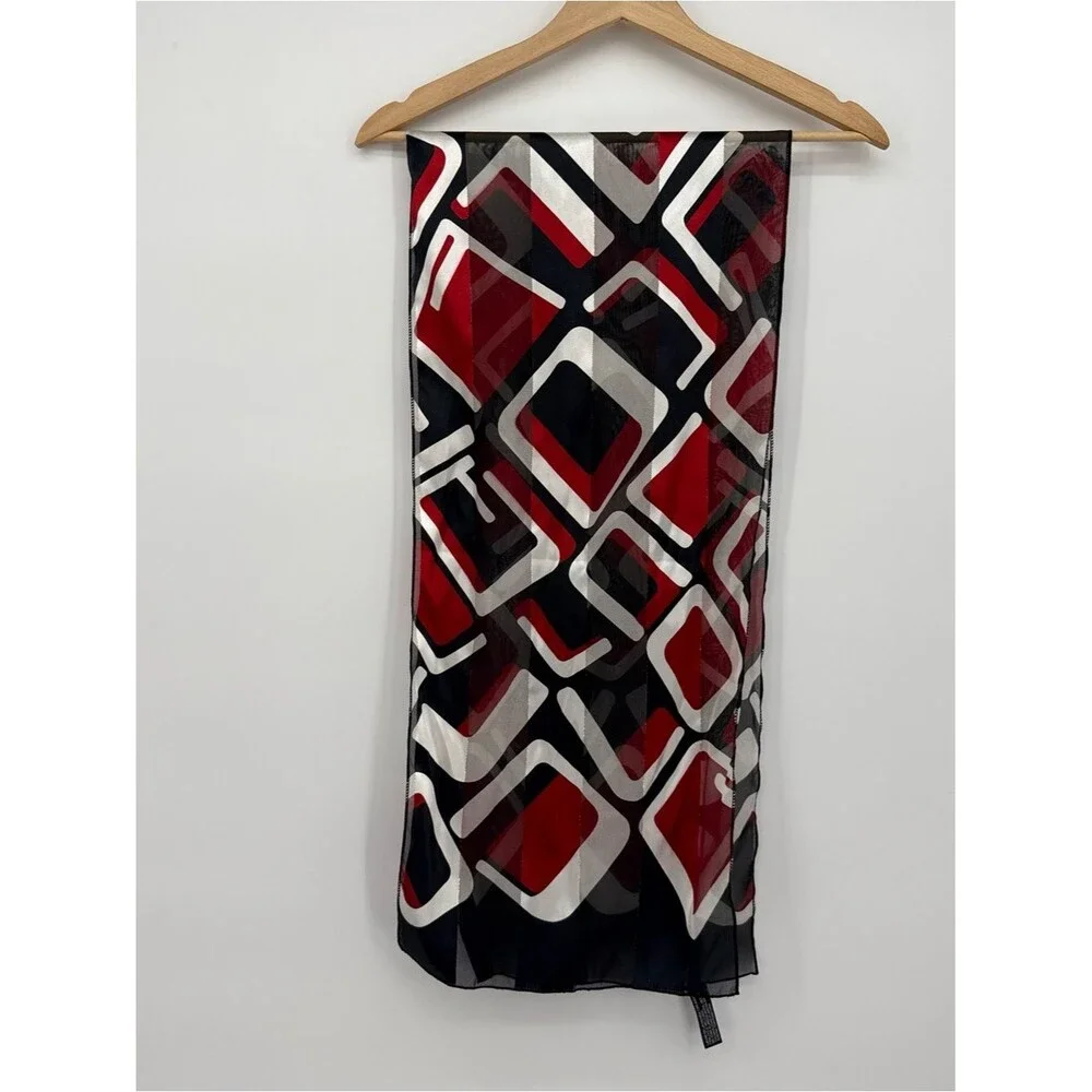 Unbranded Colorful Geometric Print Rectangle Scarf Accessory Metallic Red Black